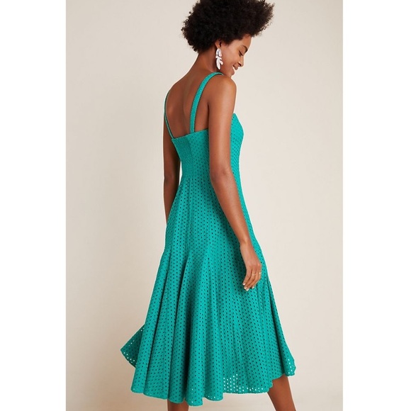 50% off NWT Anthropologie Maeve green eyelet dress 10 Medium free shipping - Picture 3 of 14